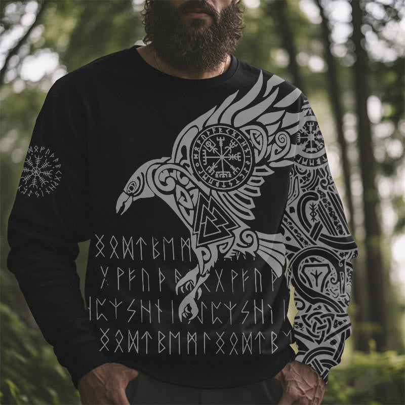 WorldNorse Raven With Vegvisir Runes Valknut Sweatshirt