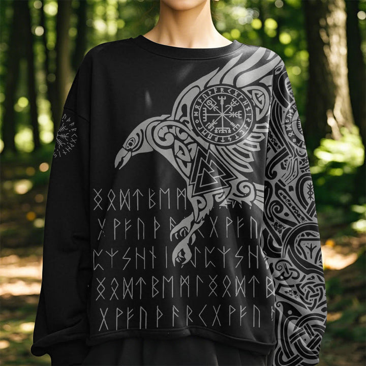 WorldNorse Raven With Vegvisir Runes Valknut Sweatshirt