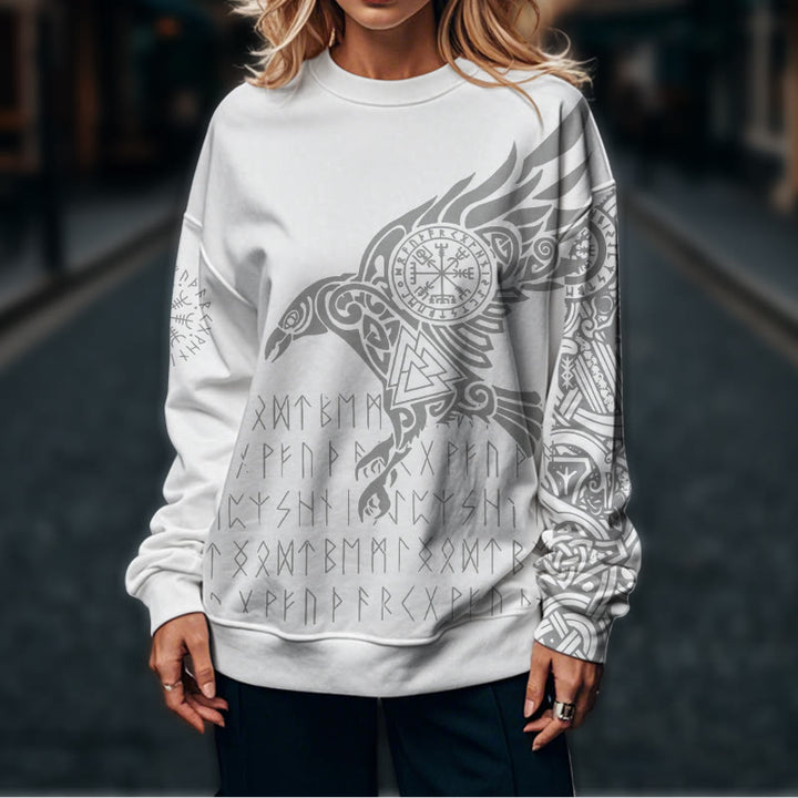 WorldNorse Raven With Vegvisir Runes Valknut Sweatshirt