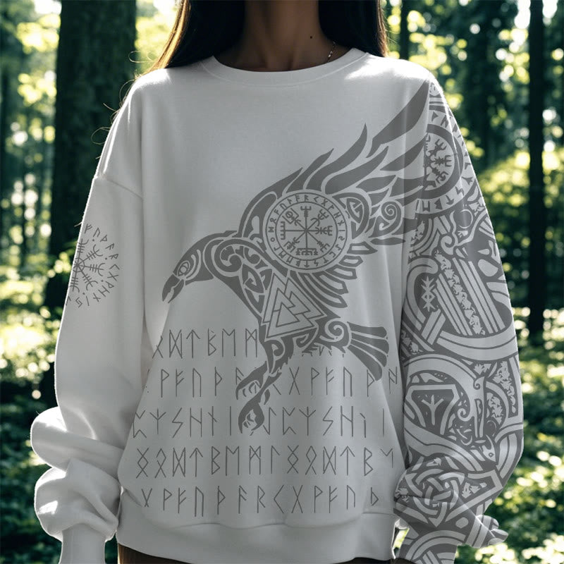 WorldNorse Raven With Vegvisir Runes Valknut Sweatshirt