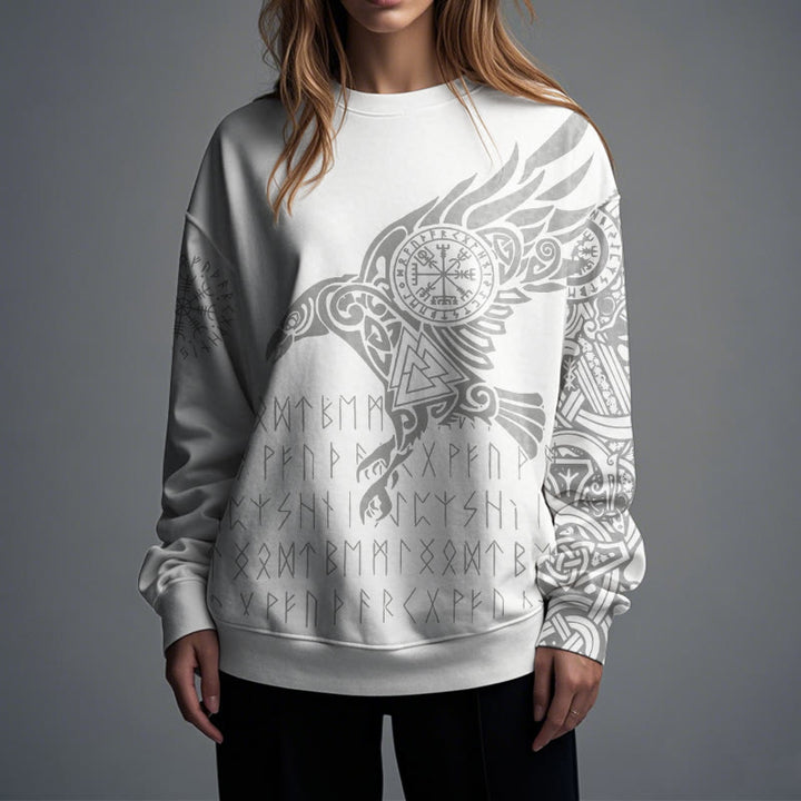 WorldNorse Raven With Vegvisir Runes Valknut Sweatshirt