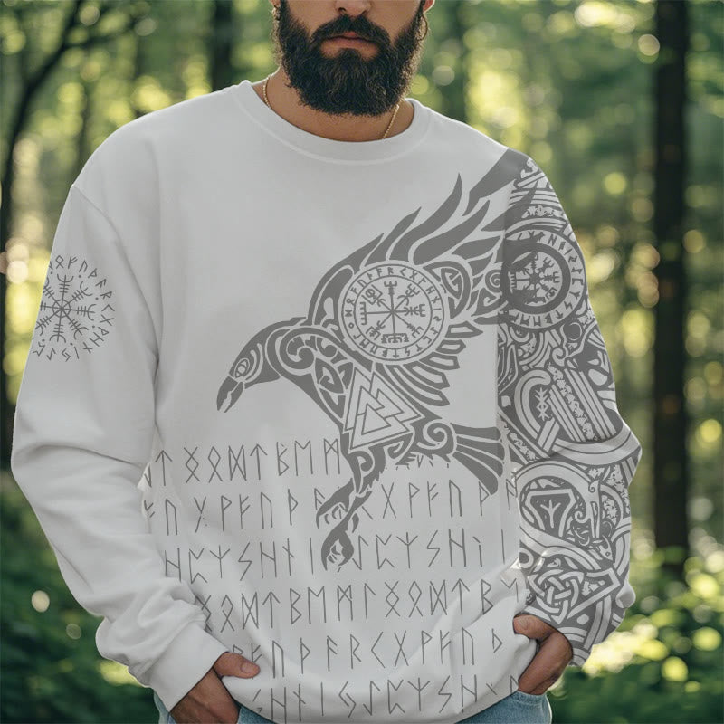 WorldNorse Raven With Vegvisir Runes Valknut Sweatshirt