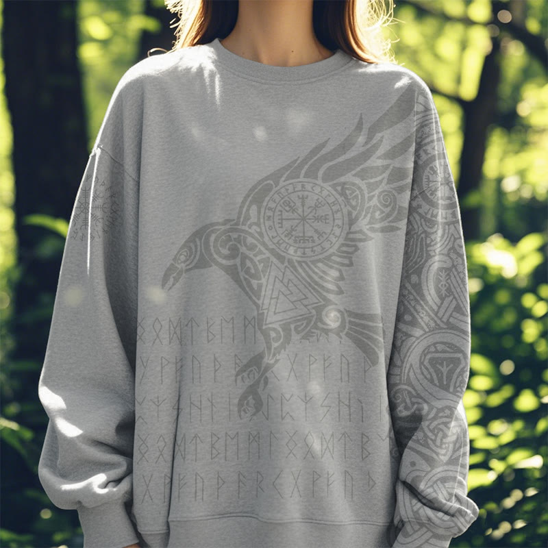 WorldNorse Raven With Vegvisir Runes Valknut Sweatshirt