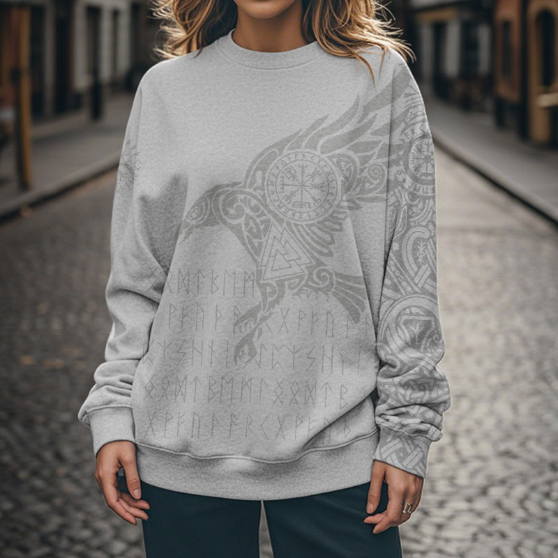 WorldNorse Raven With Vegvisir Runes Valknut Sweatshirt