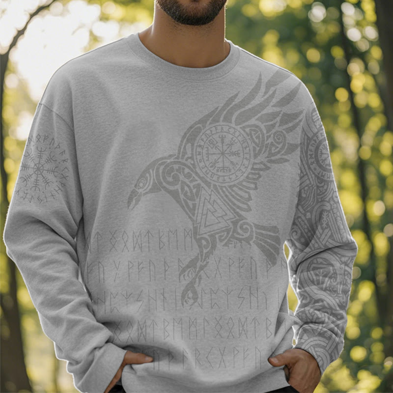 WorldNorse Raven With Vegvisir Runes Valknut Sweatshirt