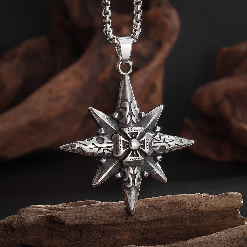 WorldNorse Star Compass Cross Necklace