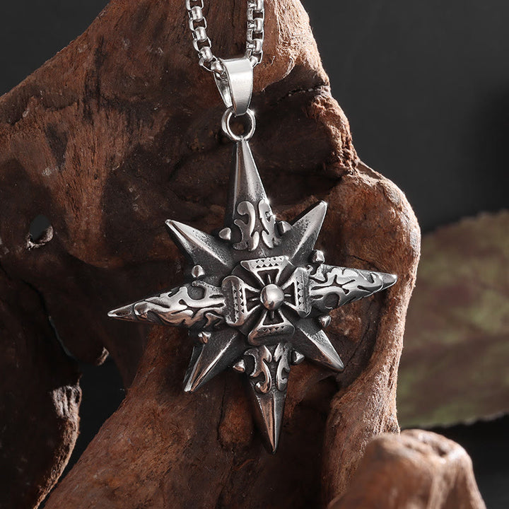 WorldNorse Star Compass Cross Necklace