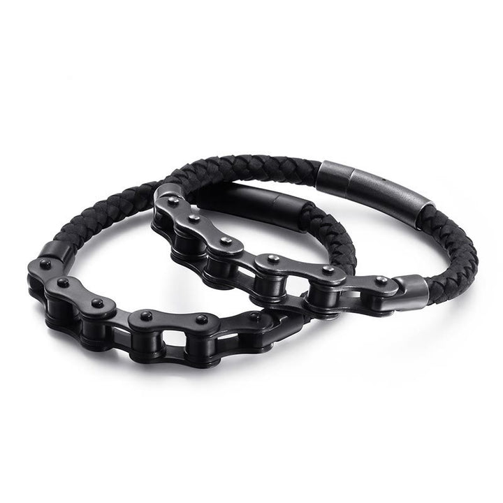 WorldNorse Braided Leather Bicycle Chain Bracelet