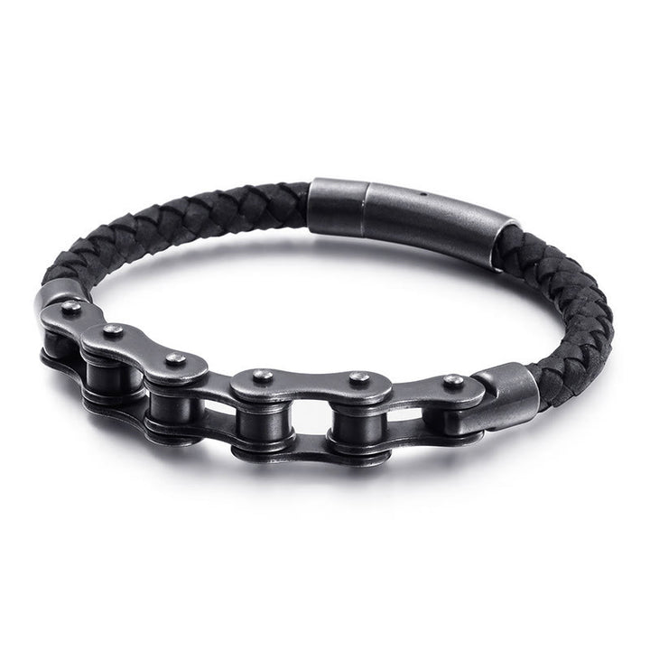 WorldNorse Braided Leather Bicycle Chain Bracelet