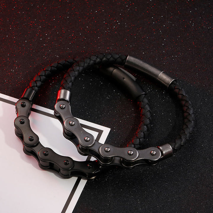 WorldNorse Braided Leather Bicycle Chain Bracelet