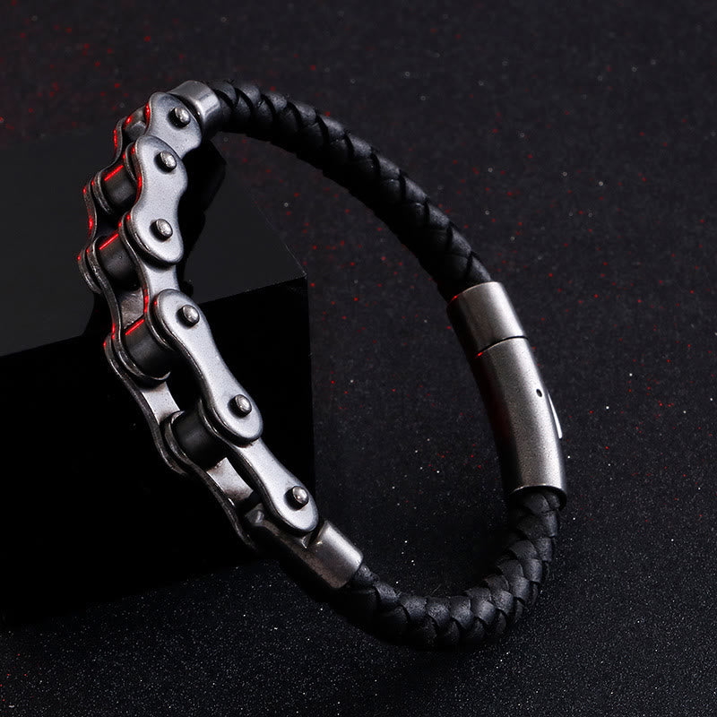 WorldNorse Braided Leather Bicycle Chain Bracelet