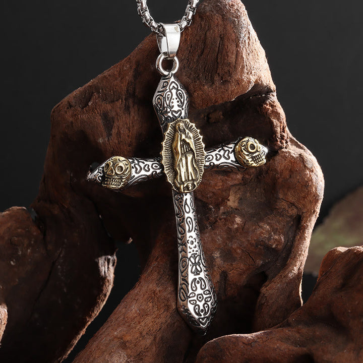 WorldNorse Our Lady Cross Skull Necklace