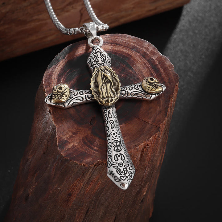 WorldNorse Our Lady Cross Skull Necklace