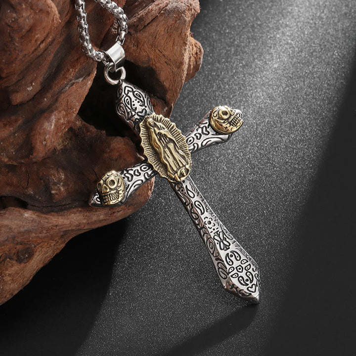 WorldNorse Our Lady Cross Skull Necklace