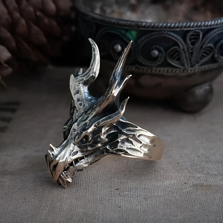 WorldNorse Vintage Dragon Head Design Open Ring