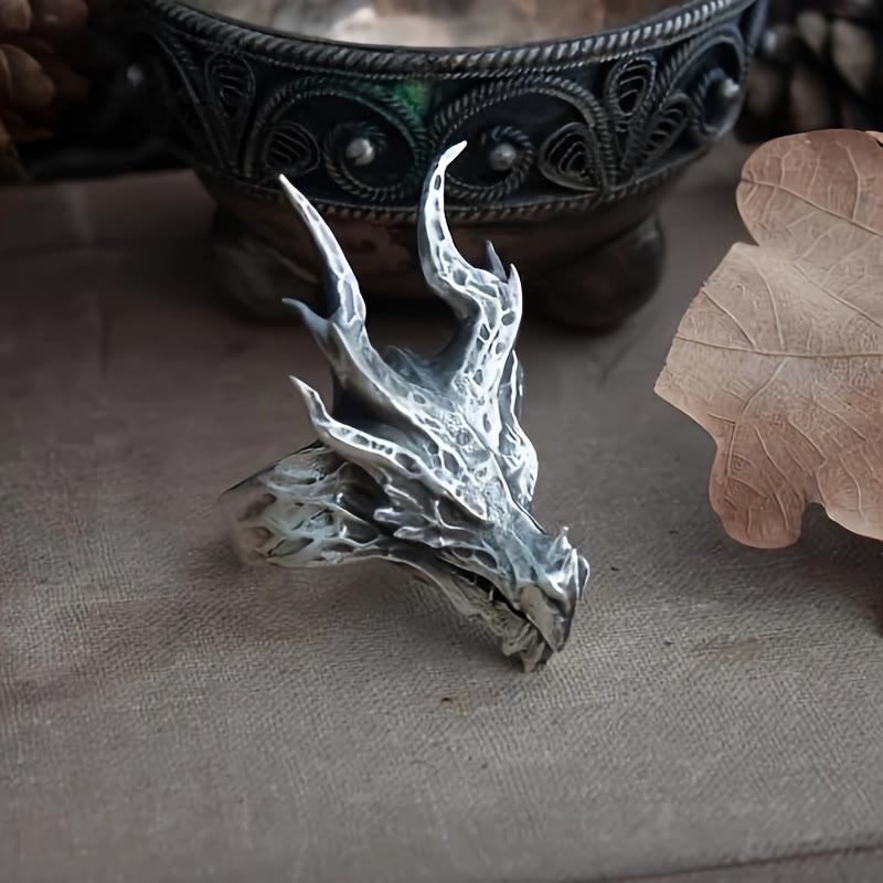 WorldNorse Vintage Dragon Head Design Open Ring