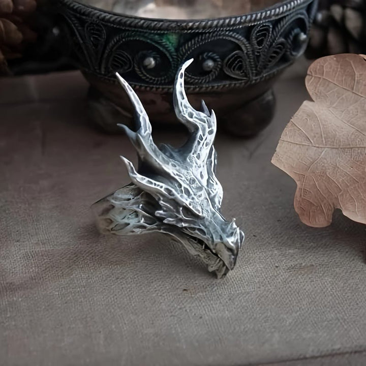 WorldNorse Vintage Dragon Head Design Open Ring