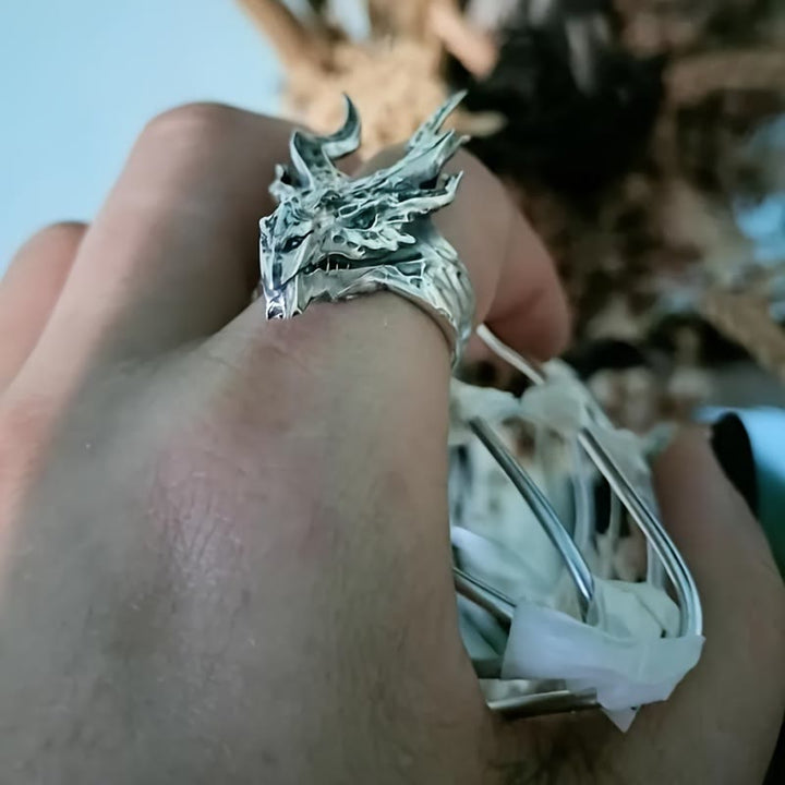 WorldNorse Vintage Dragon Head Design Open Ring