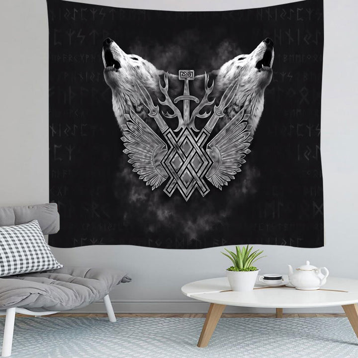 WorldNorse Viking Wolves Rune Tapestry