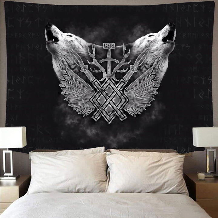 WorldNorse Viking Wolves Rune Tapestry