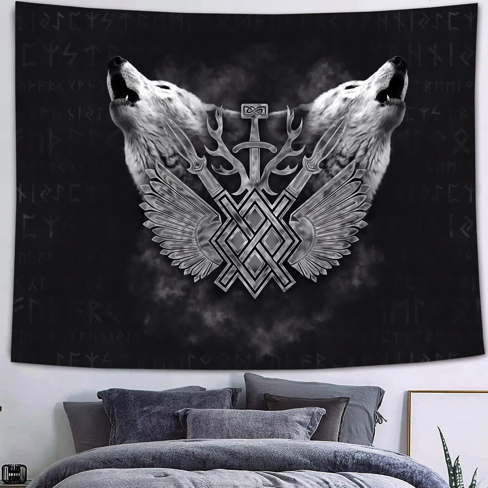 WorldNorse Viking Wolves Rune Tapestry