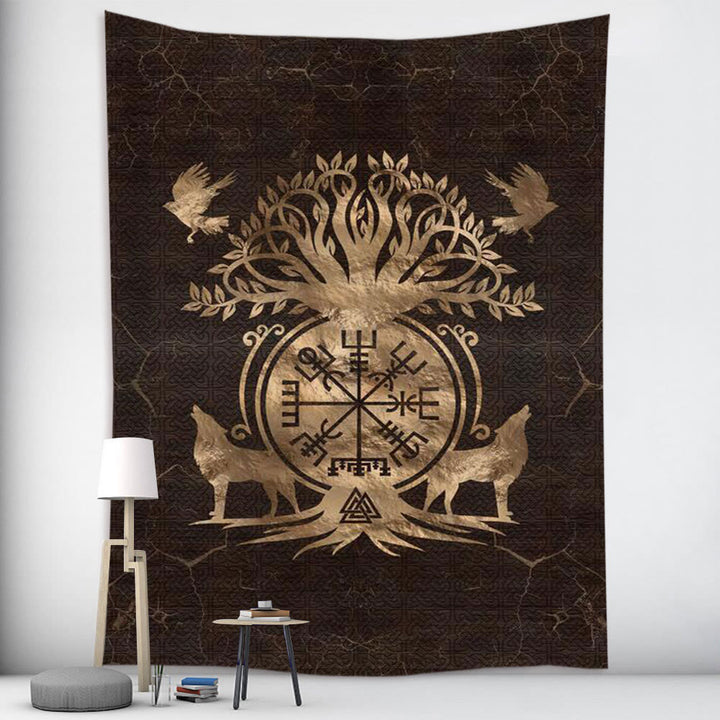 WorldNorse Yggdrasil Wolves Rune Tapestry