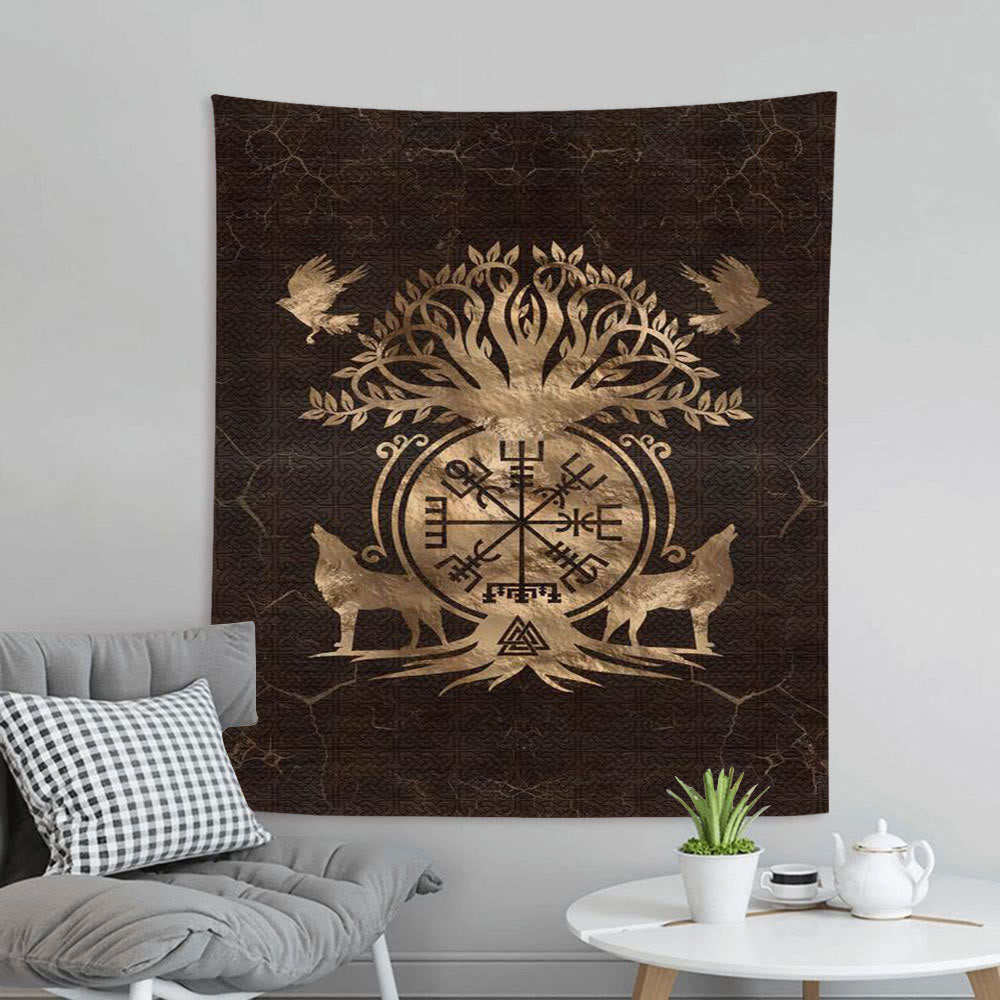 WorldNorse Viking Wolves Rune Tapestry