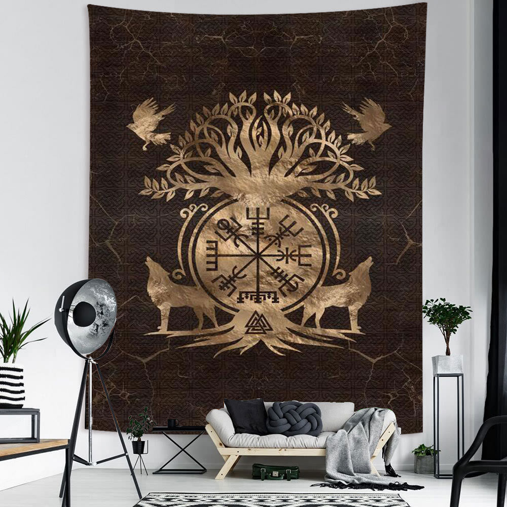 WorldNorse Viking Wolves Rune Tapestry