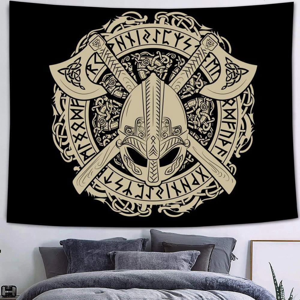 WorldNorse Viking Wolves Rune Tapestry - Viking Axe - Flannel Fabric - 340X180cm - image 10