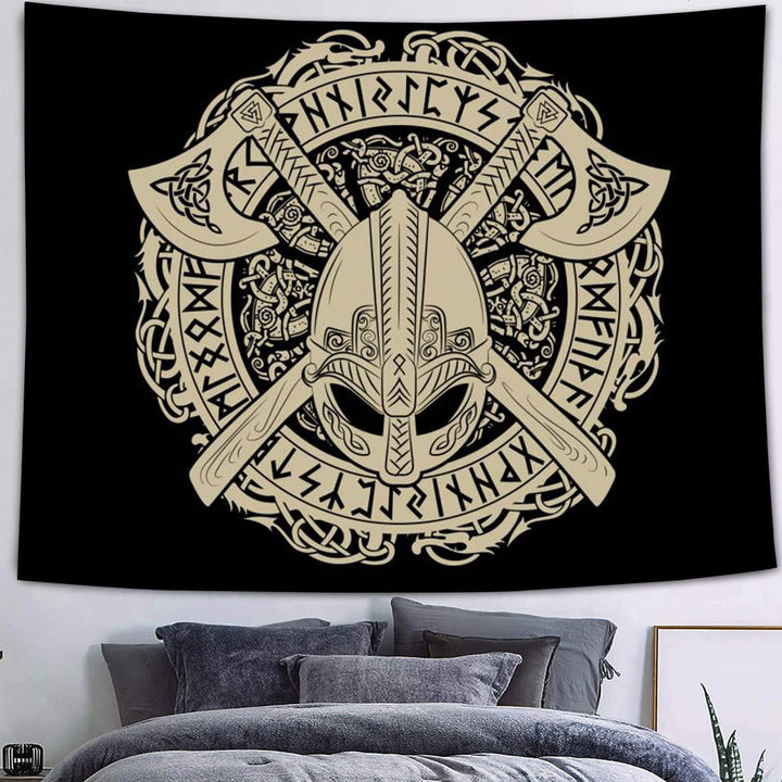 WorldNorse Viking Wolves Rune Tapestry - Viking Axe - Flannel Fabric - 340X180cm - image 10