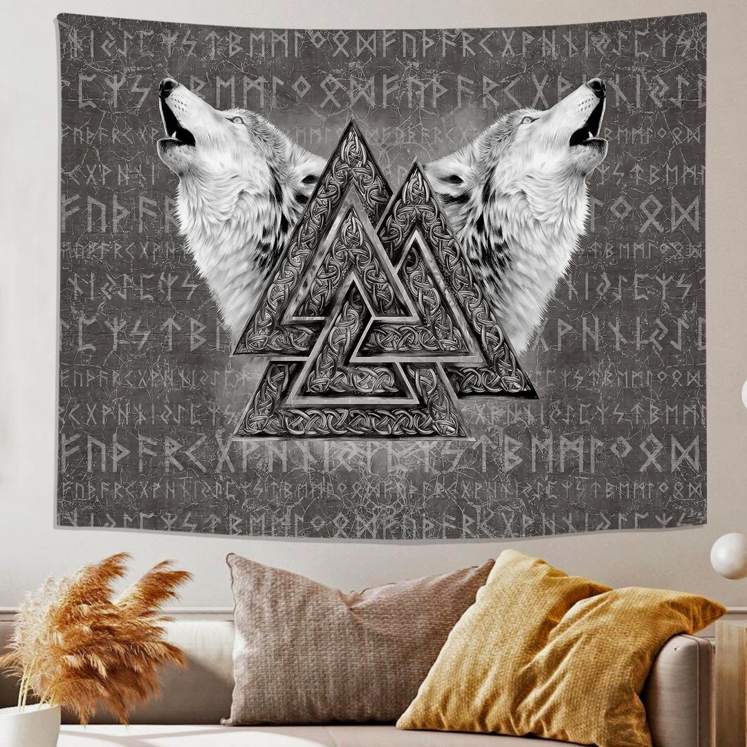 WorldNorse Viking Wolves Rune Tapestry