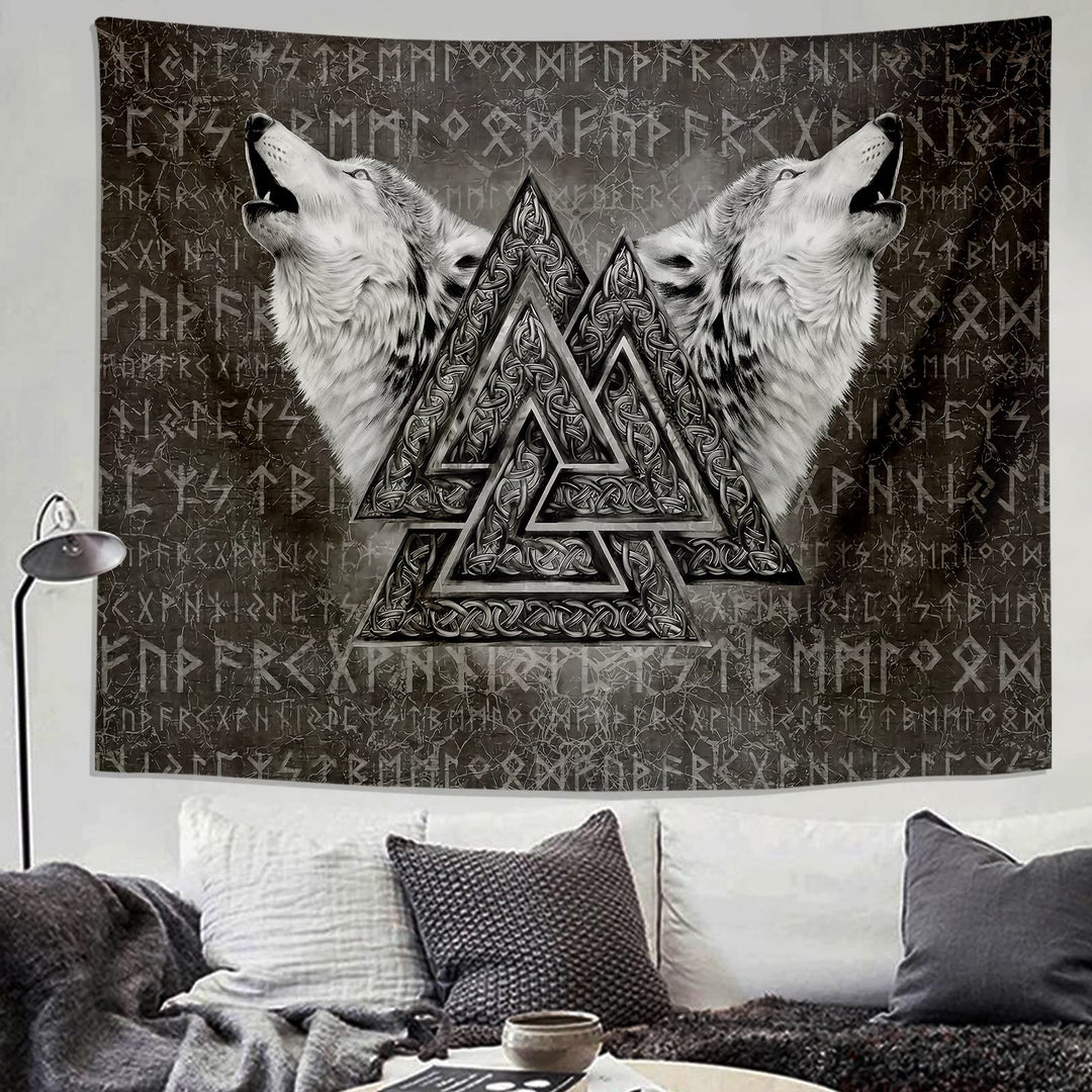 WorldNorse Viking Wolves Rune Tapestry