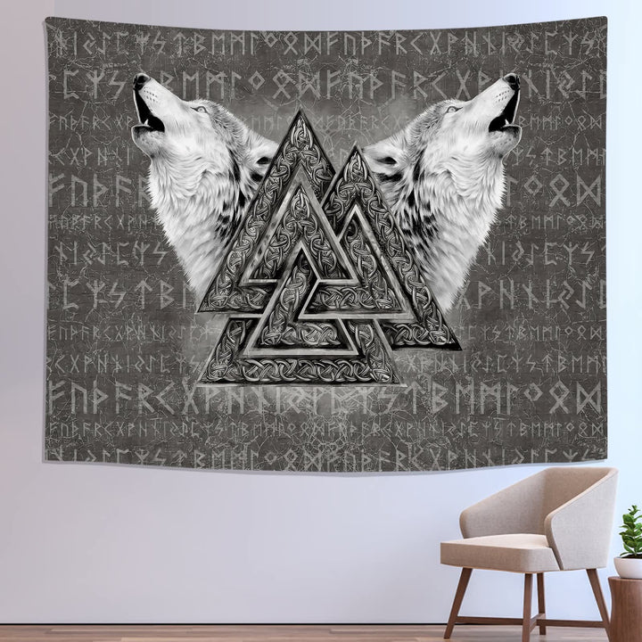 WorldNorse Viking Wolves Rune Tapestry