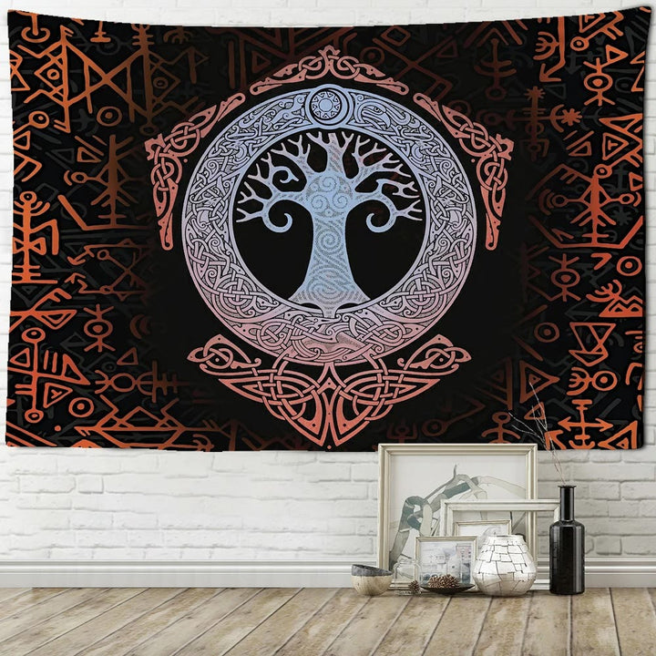 WorldNorse Mjolnir Yggdrasil Vegvisir Tapestry