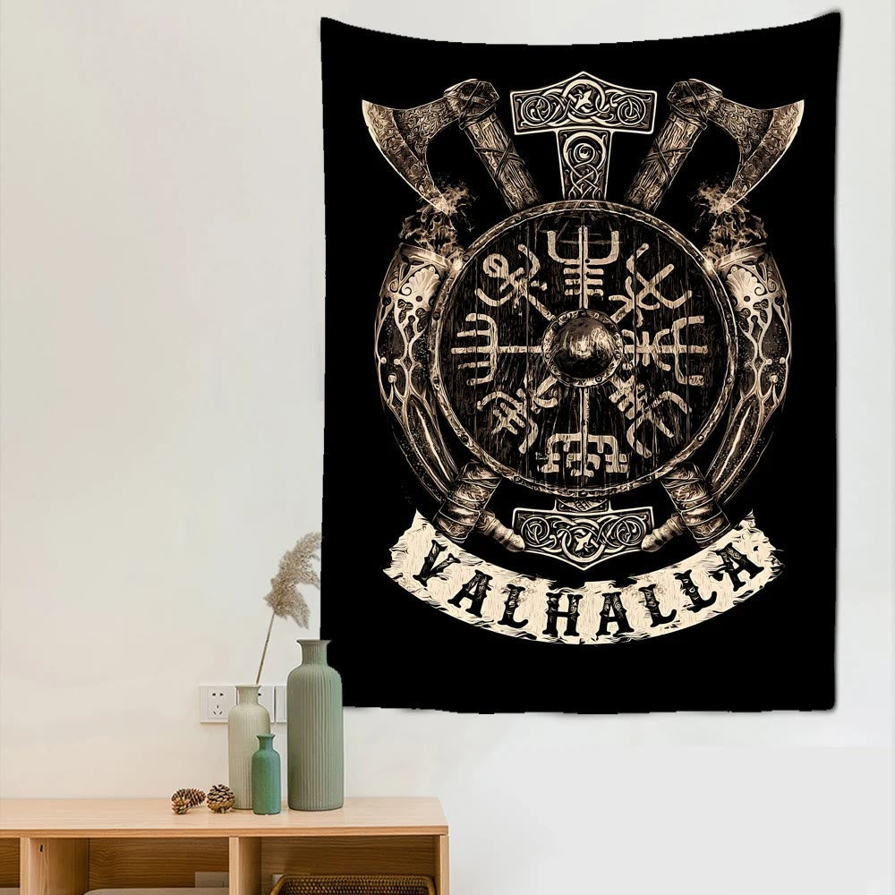 WorldNorse Mjolnir Yggdrasil Vegvisir Tapestry