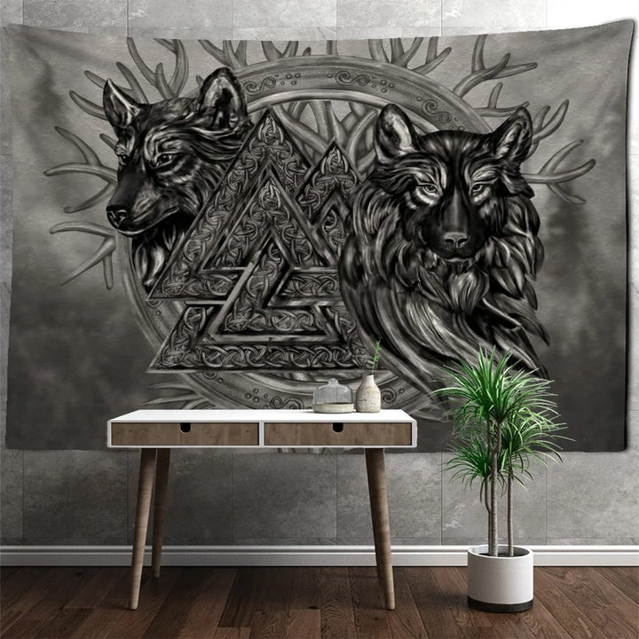 WorldNorse Wolves Valknut Tapestry