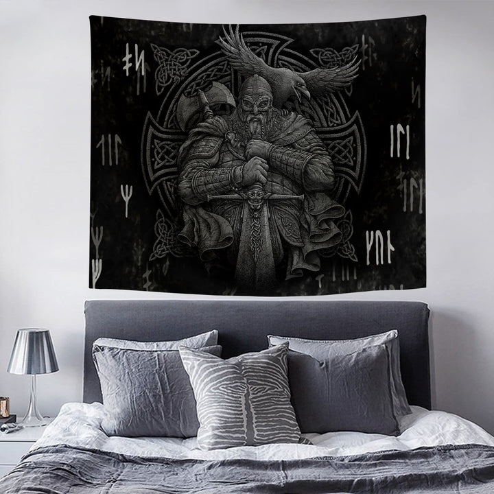 WorldNorse Viking Warrior Raven Tapestry