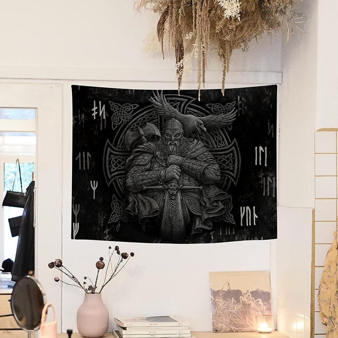 WorldNorse Viking Warrior Raven Tapestry