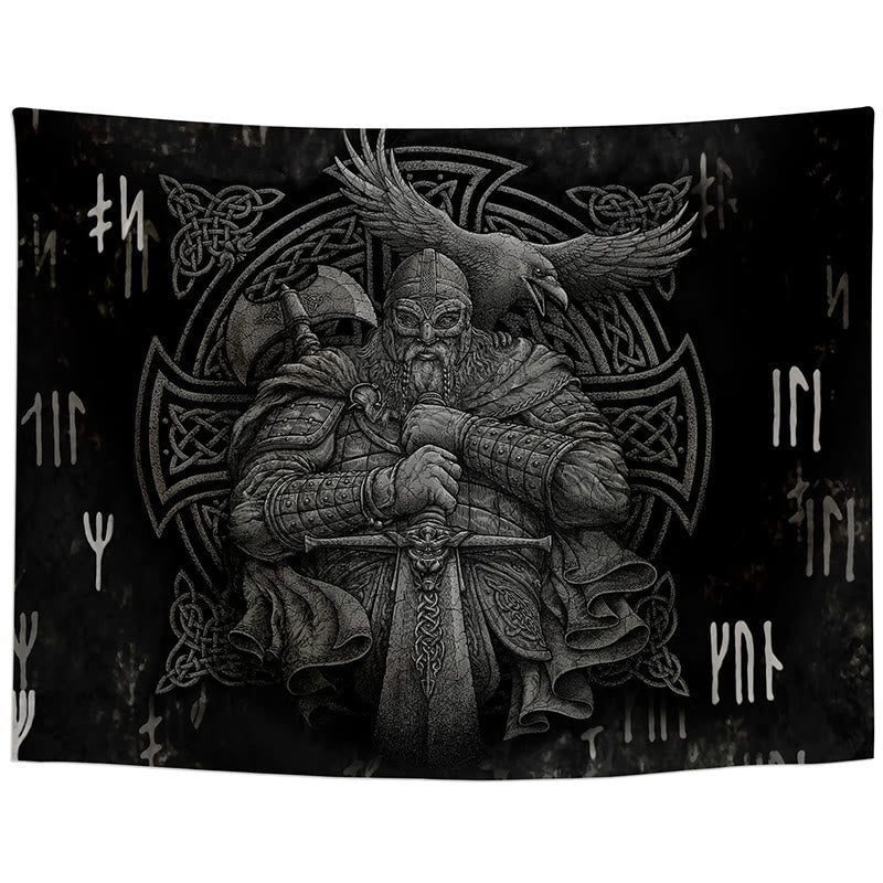 WorldNorse Viking Warrior Raven Tapestry