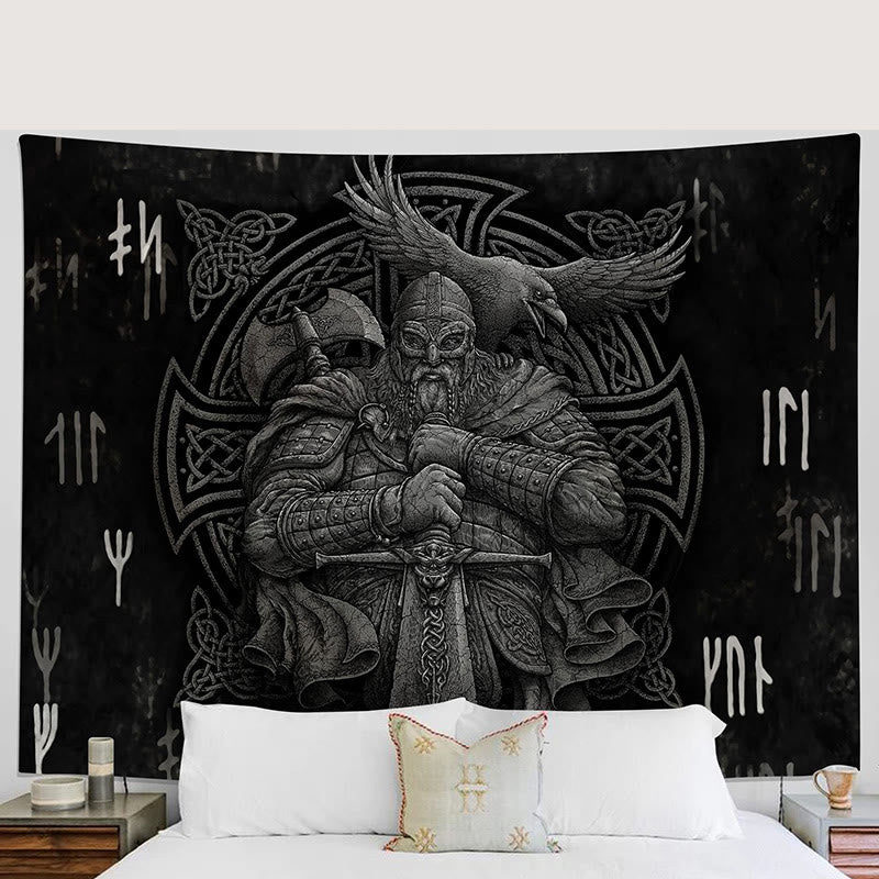 WorldNorse Viking Warrior Raven Tapestry