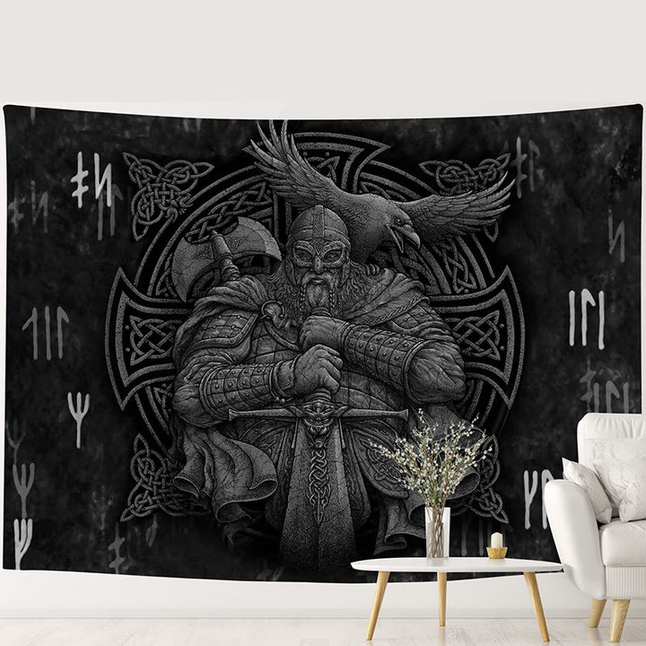 WorldNorse Viking Warrior Raven Tapestry