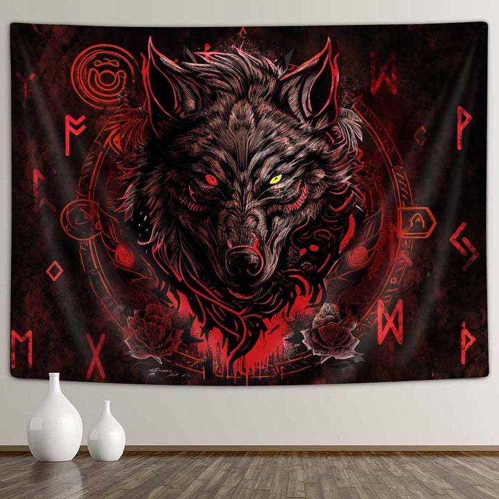 WorldNorse Nordic Wolves Rune Tapestry