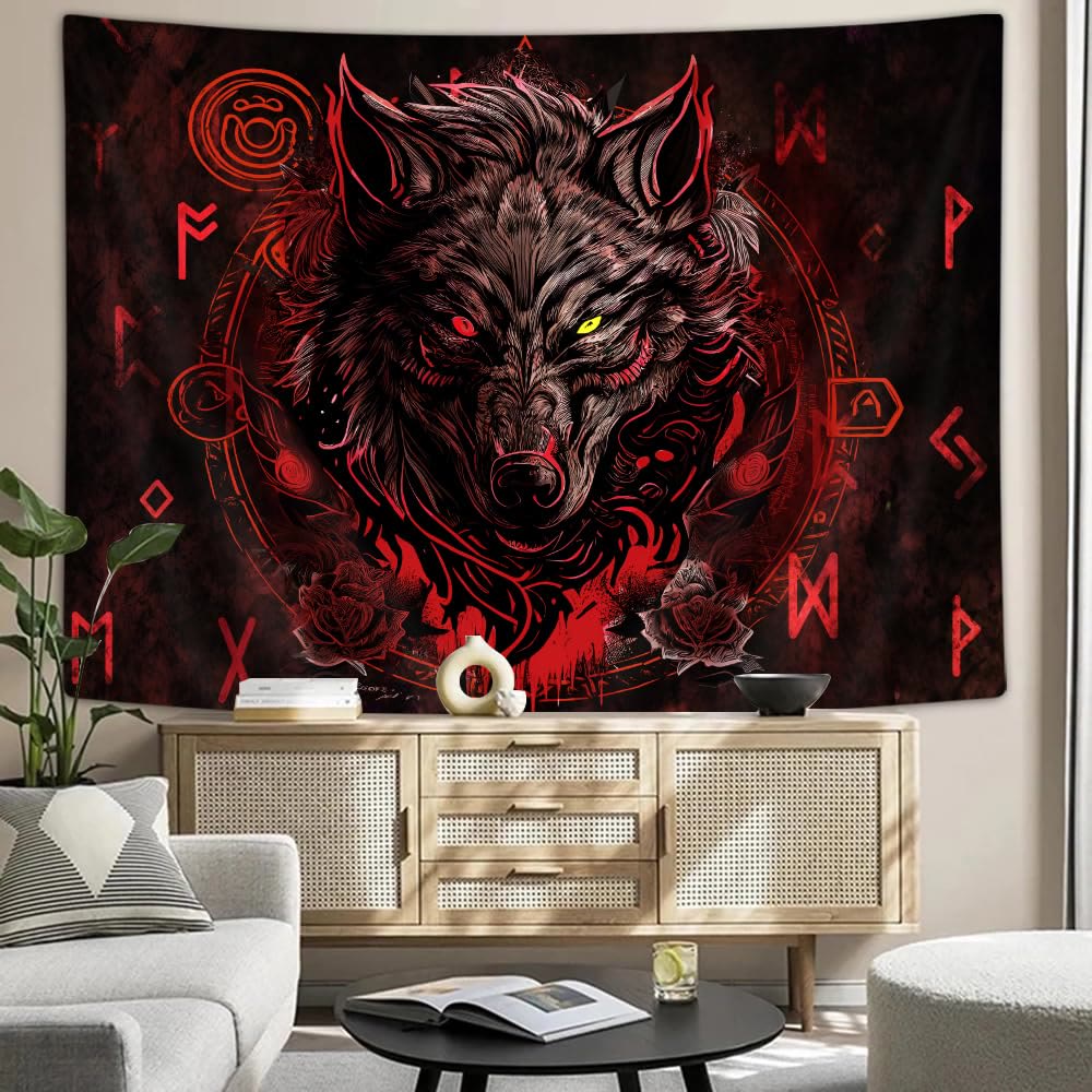 WorldNorse Nordic Wolves Rune Tapestry