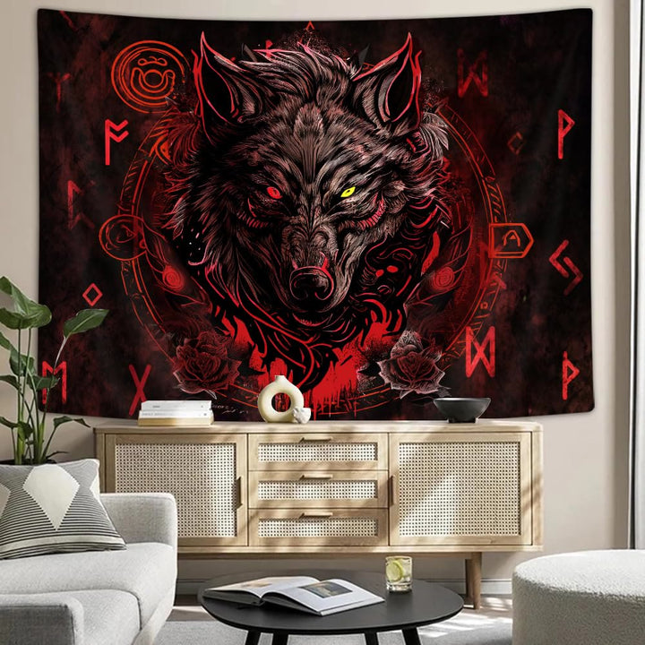 WorldNorse Nordic Wolves Rune Tapestry