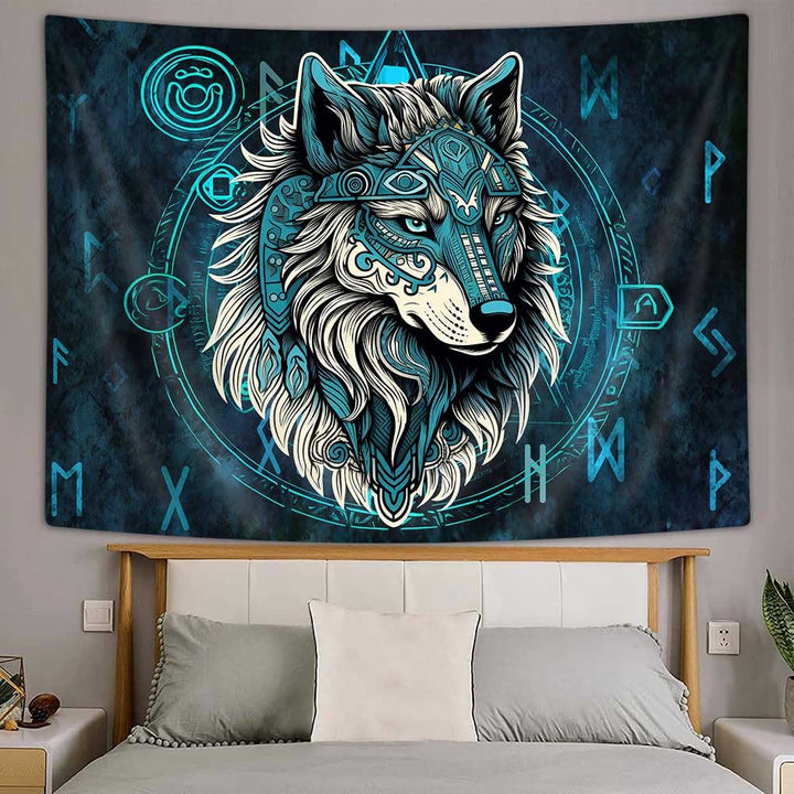 WorldNorse Nordic Wolves Rune Tapestry