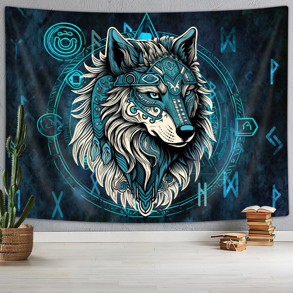 WorldNorse Nordic Wolves Rune Tapestry