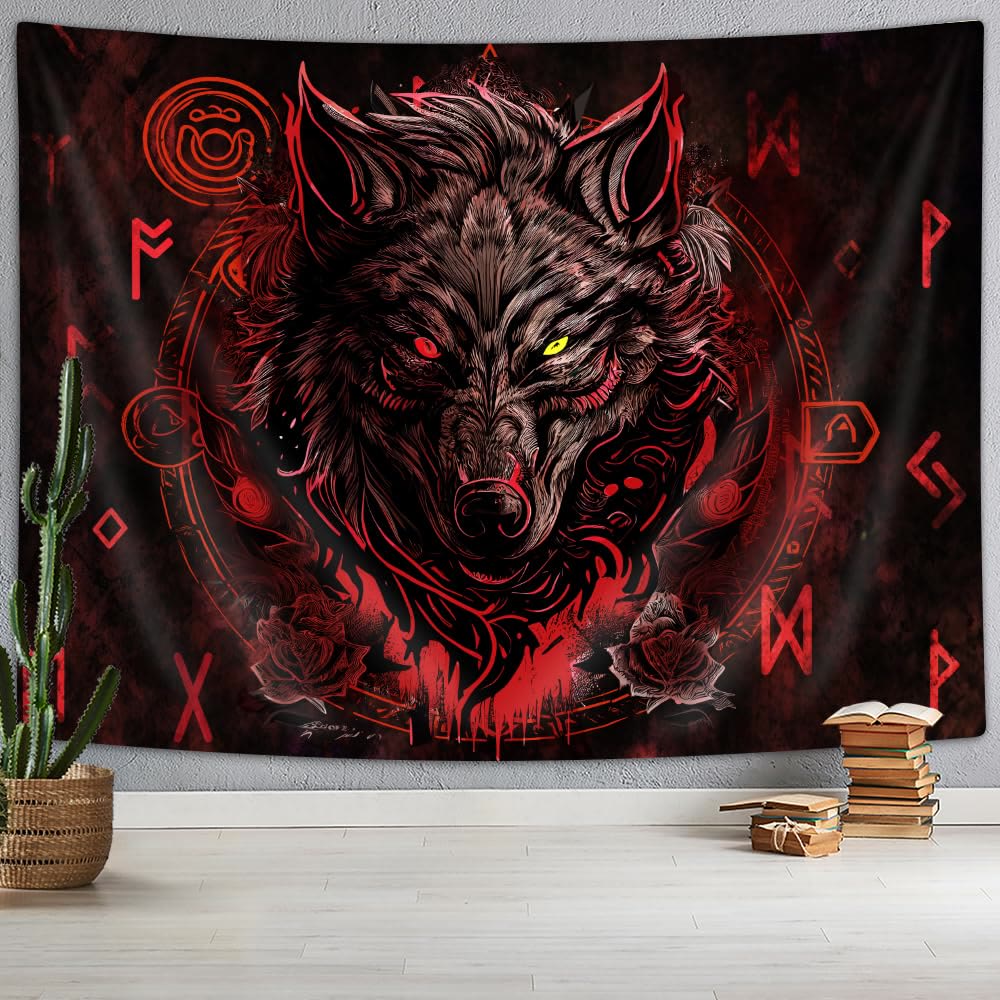 Norwegian Wolf Rune WorldNorse Nordic Wolves Rune Tapestry — Fenrir Wolf Wall Hanging for ...