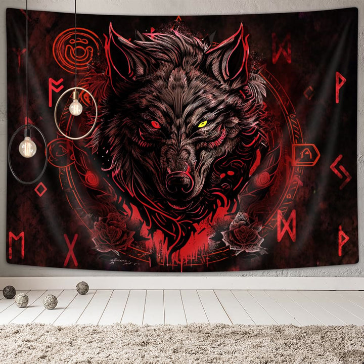 WorldNorse Nordic Wolves Rune Tapestry