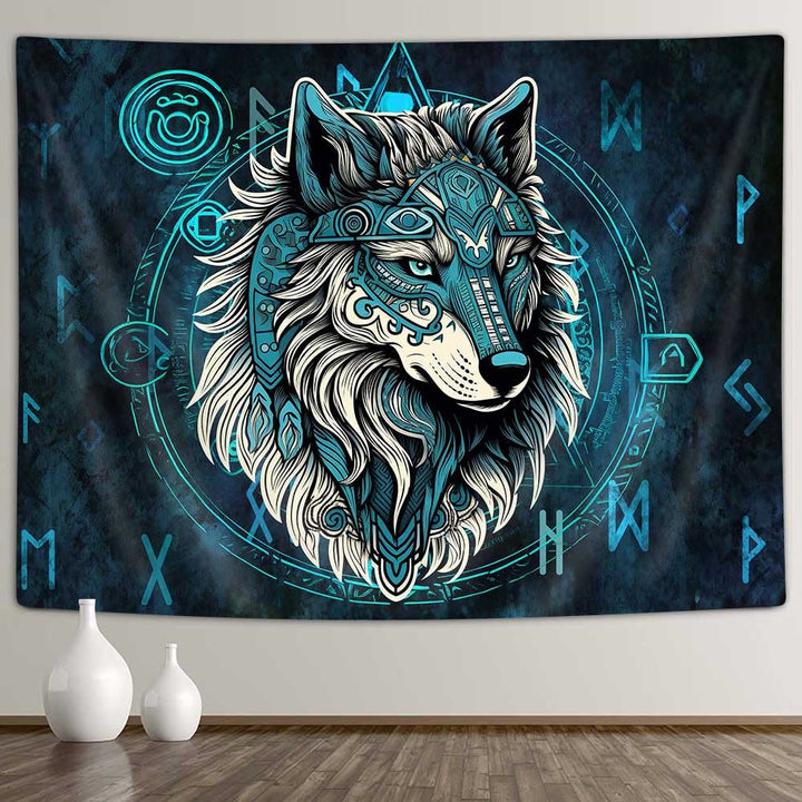 WorldNorse Nordic Wolves Rune Tapestry