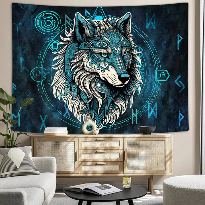 WorldNorse Nordic Wolves Rune Tapestry